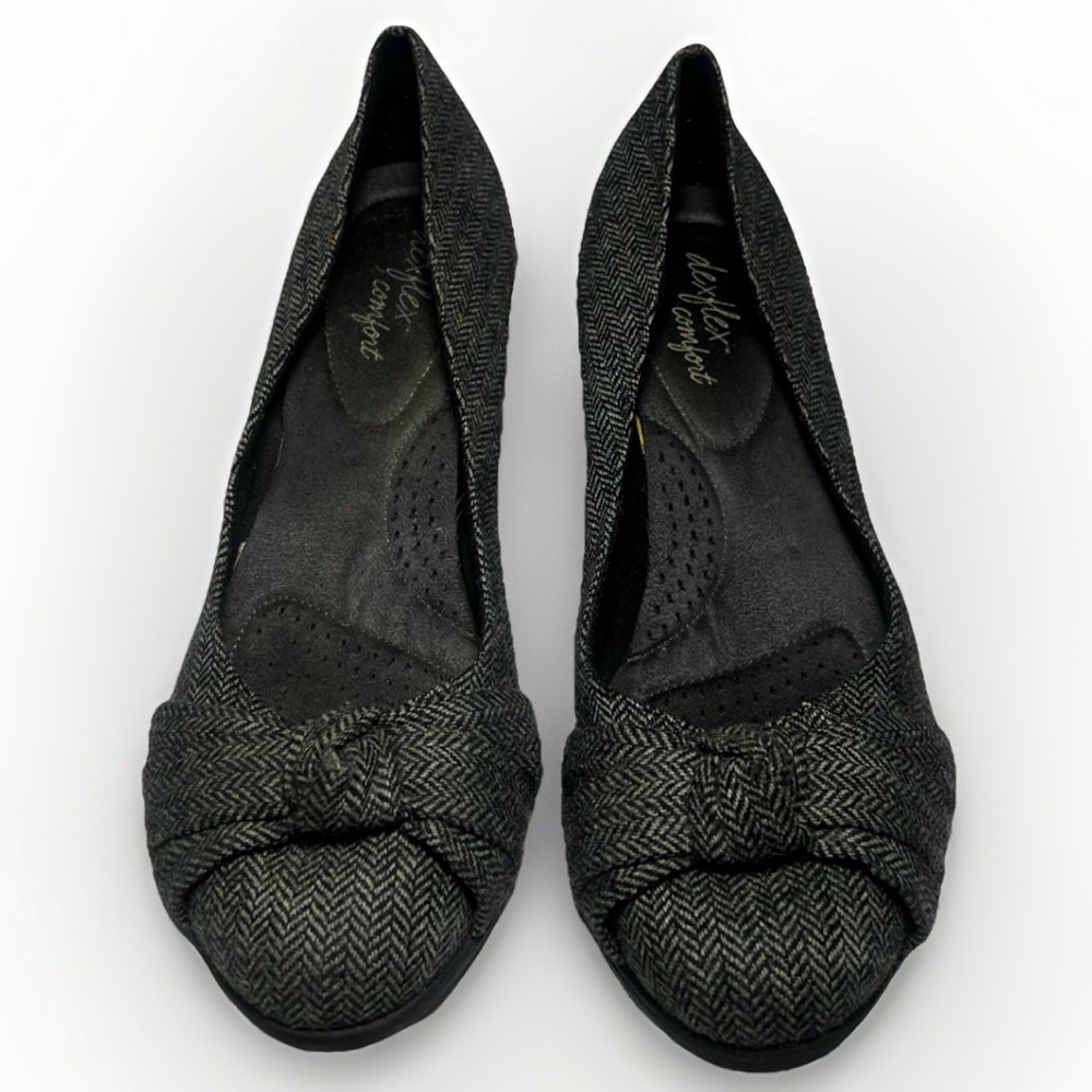 Dexflex Comfort Herringbone Wedge Pumps Women’s Sz‎ 9.5 Wide Black Gray Fabric